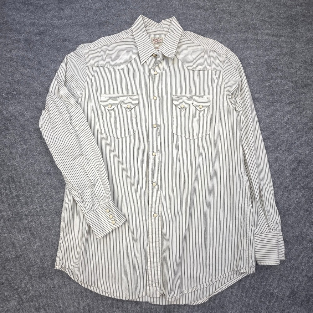 Lucky Brand Dungarees Western Pearl Snap Shirt Men's Medium Striped Sawtooth